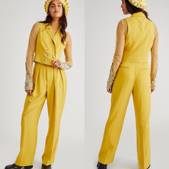 Free People Jackets & Blazers - NWT Free People Gabbie Vest Suit Set 4 Trouser Pleat Double Breasted Wide Leg